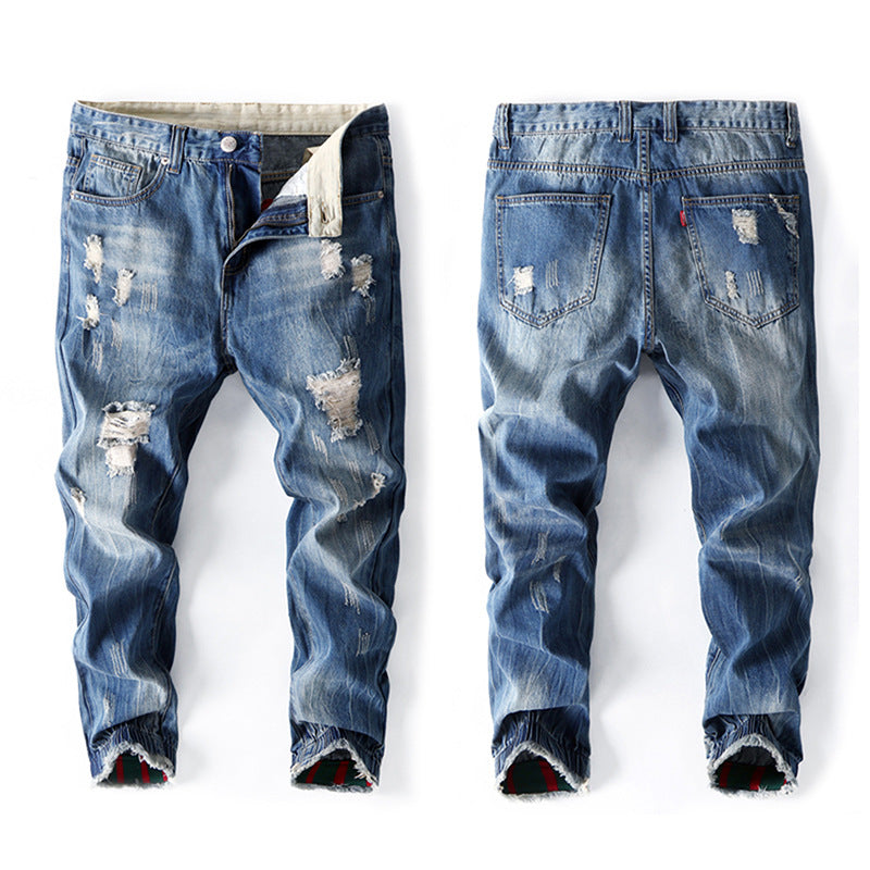 Pantaloni Jeans Uomo Harem Cropped Taglie Forti - Stile Europeo e Americano, Effetto Consumato