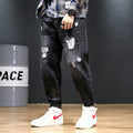Pantaloni Jeans Uomo Harem Cropped Taglie Forti - Stile Europeo e Americano, Effetto Consumato
