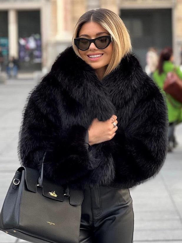 Winter Plush Coat Fashion Warm Thicken Fluffy Lapel Jacket Outwear Casual Long Sleeve Tops Womens Clothing-2