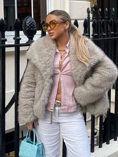 Winter Plush Coat Fashion Warm Thicken Fluffy Lapel Jacket Outwear Casual Long Sleeve Tops Womens Clothing-1