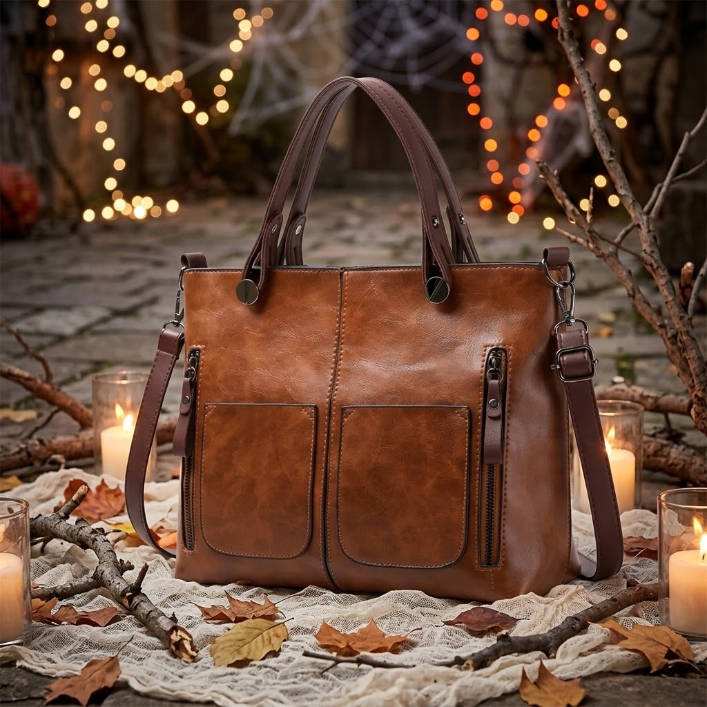 Borsa Shopper in Pelle Retrò da Donna con Tracolla