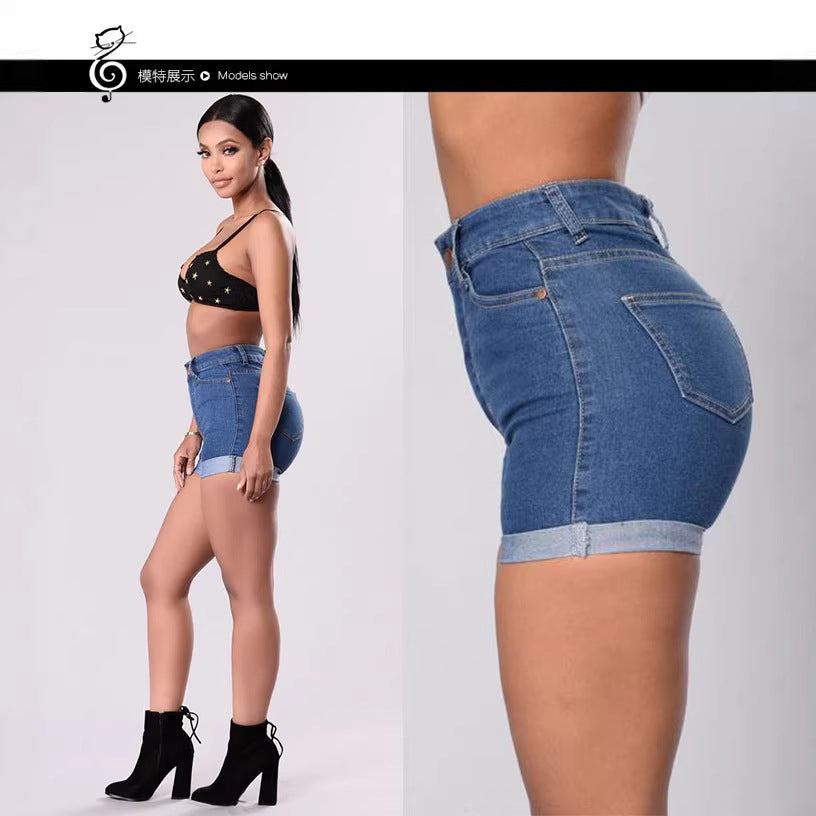 Shorts di Jeans Donna Vita Alta Effetto Consumato - Estate