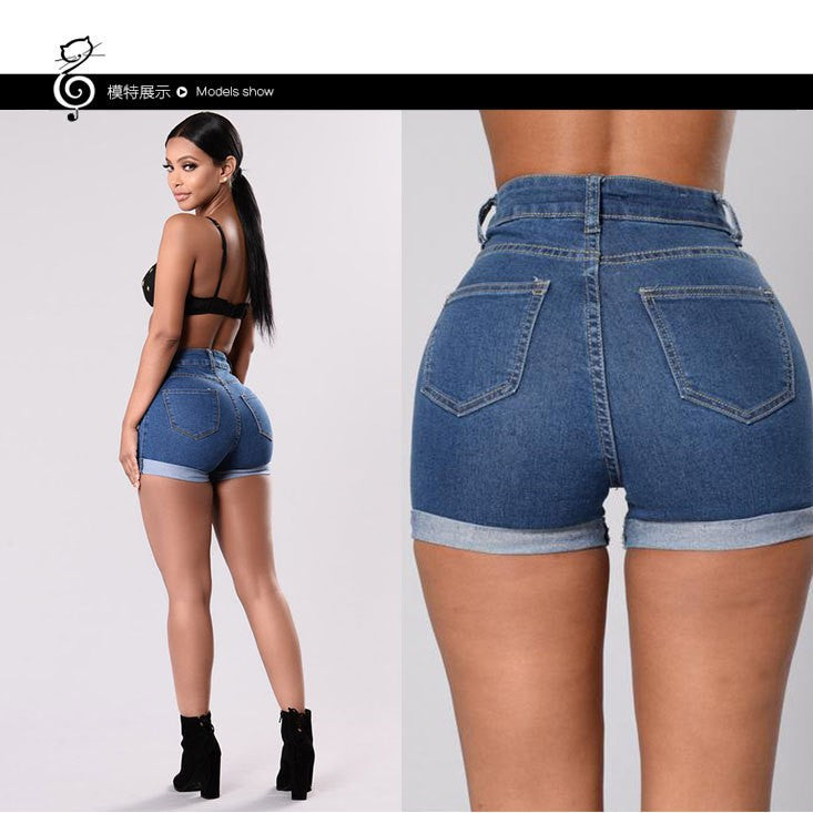 Shorts di Jeans Donna Vita Alta Effetto Consumato - Estate