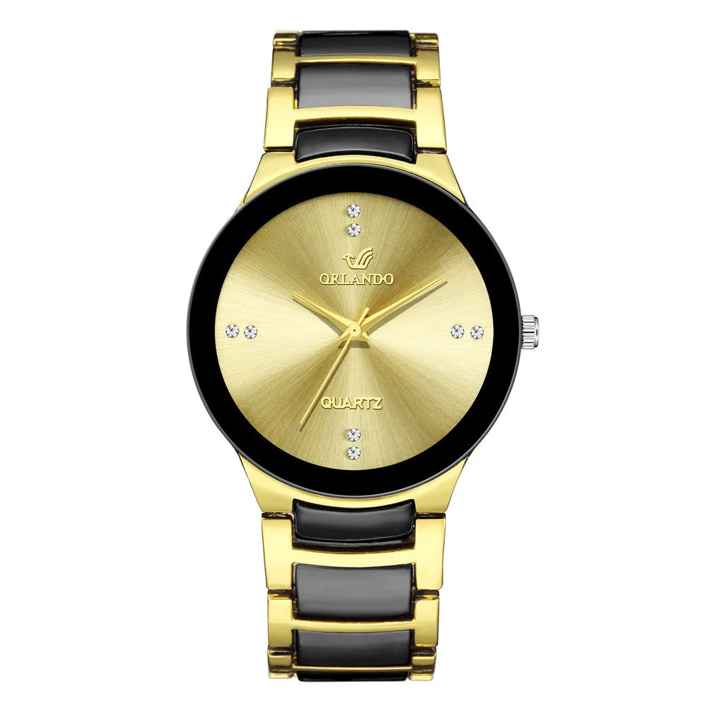 ORLANDO Orologio da Uomo di Lusso, Nuovo Arrivo, Elegante Nero e Oro, Quarzo Acciaio, Orologio Fashion Raffinato