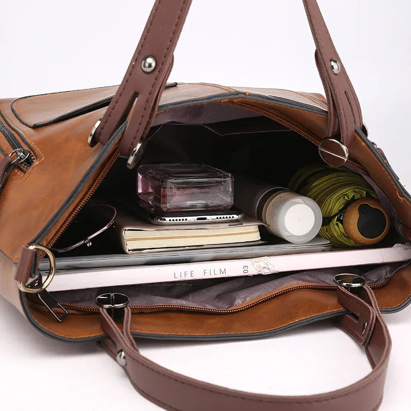 Borsa Shopper in Pelle Retrò da Donna con Tracolla