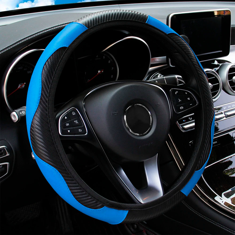 Copri Volante Auto Sportivo Pelle Effetto Fibra di Carbonio | Bicolore Racing