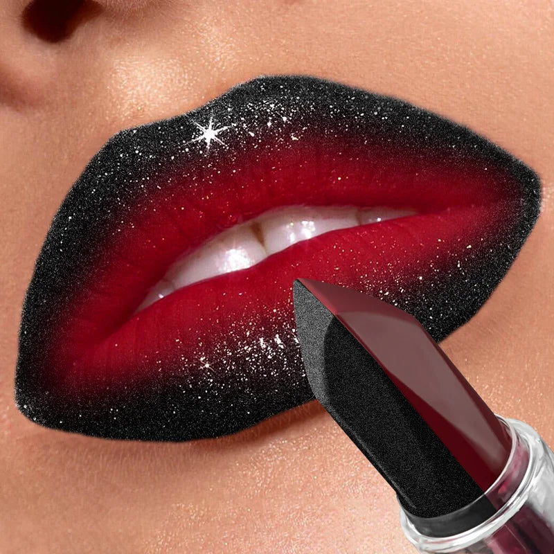 Rossetto Glitterato Bicolore Nero e Rosso – Effetto Ombré Gotico
