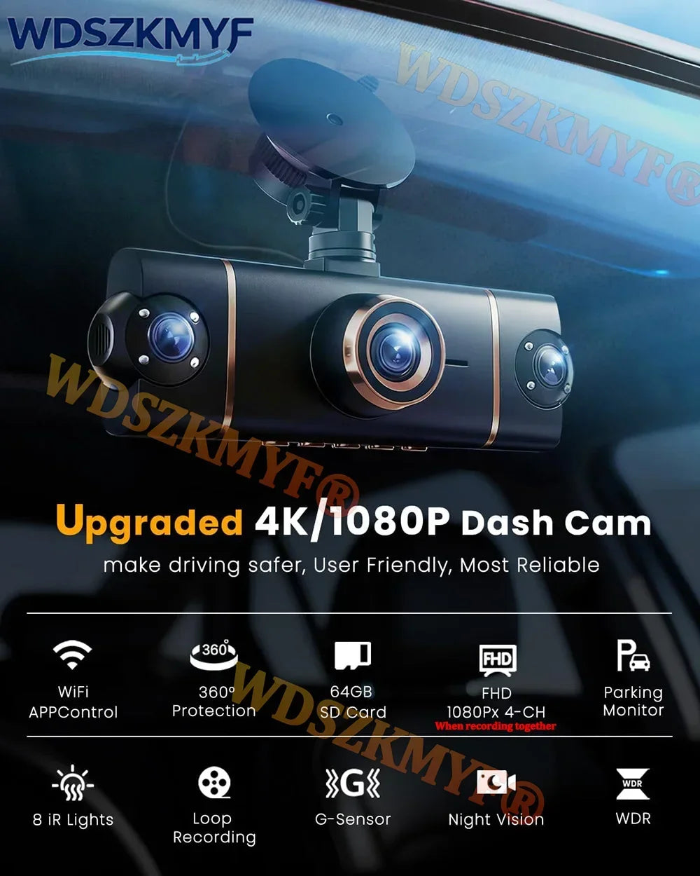 Dashcam 4K WiFi per Auto con Visione Notturna - 4 Canali